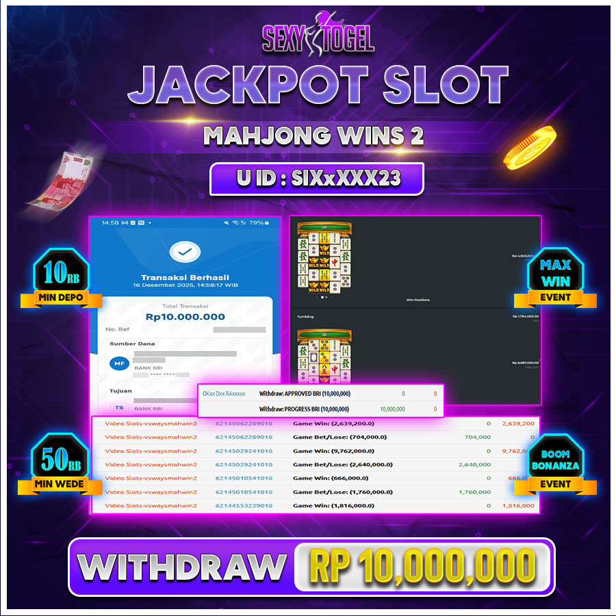 SEXYTOGEL JACKPOT SLOT MAHJONGWINS 2 Rp.10.000.000,-LUNAS